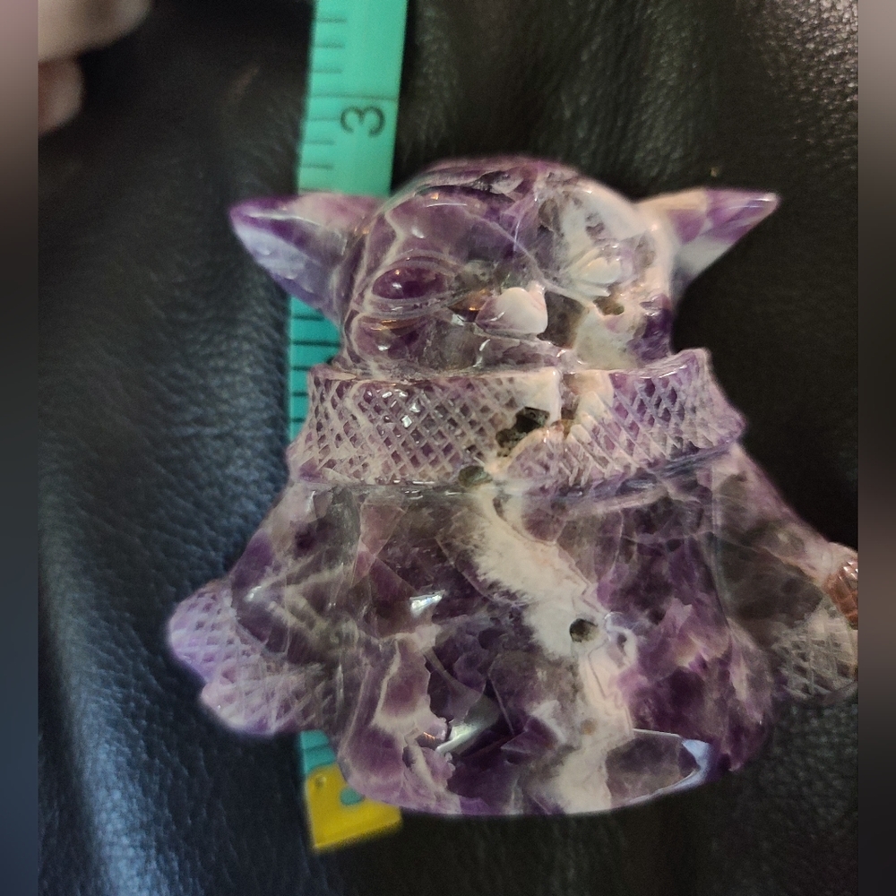 Amethyst "crazy" Yoda natural handcarved gemstone statue 3" - Picture 3 of 8